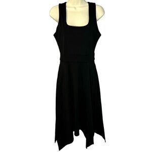 Pact Black Handkerchief Hem Fit & Flare Dress Organic Cotton Blend Stretch Small